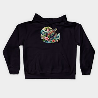 Flower Waves Floral Art Traditional Japanese Turtle Kids Hoodie